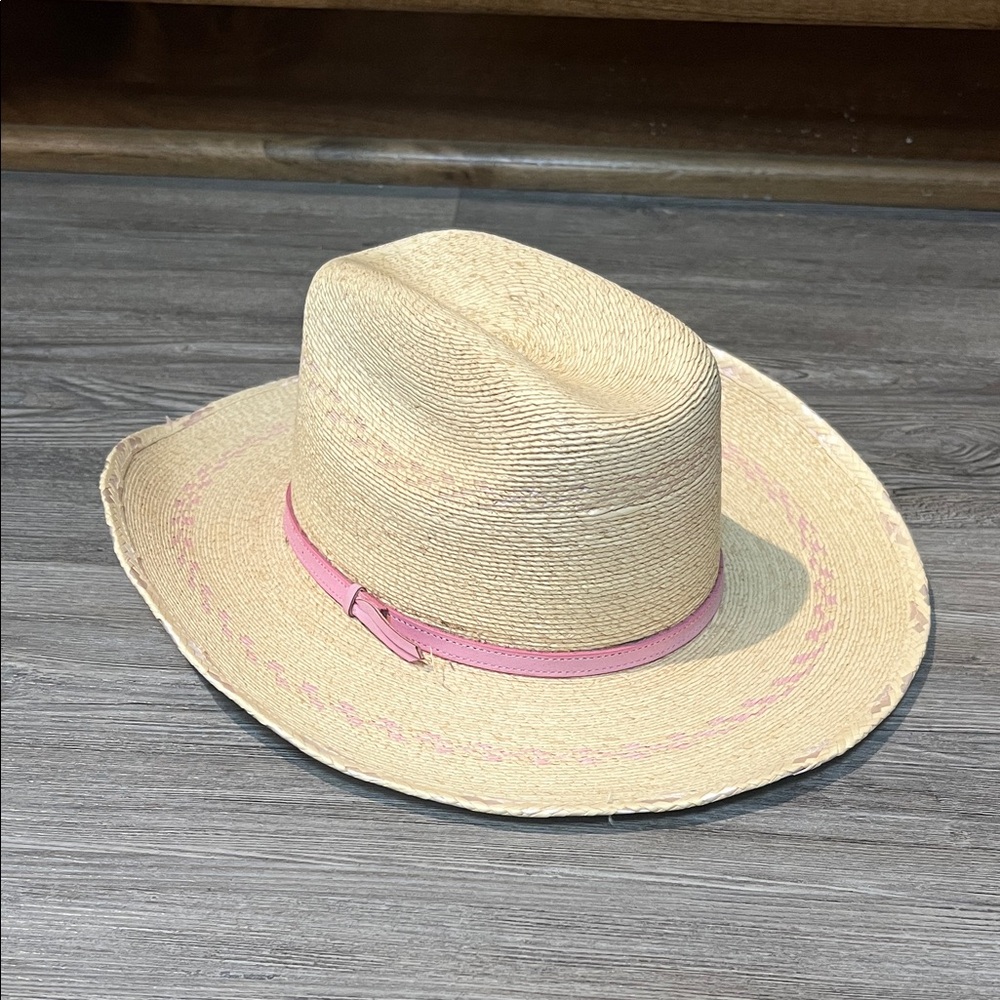 Straw Cowboy Hat with Pink Band-Size infant